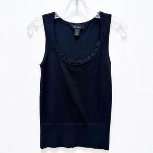 White House Black Market Black Sweater Tank With Ruffle Detail